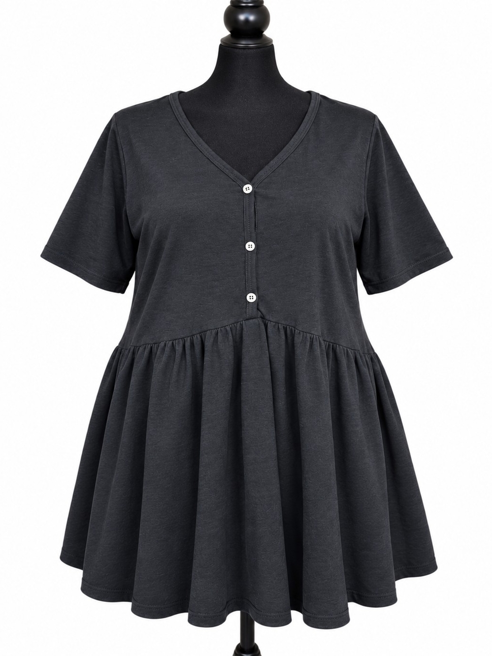 Terra & Sky Black Babydoll Peplum Top – Women’s 3X (24W–26W)